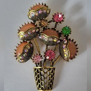 Vintage Look  Floral Brooch with Pink and Green Accents